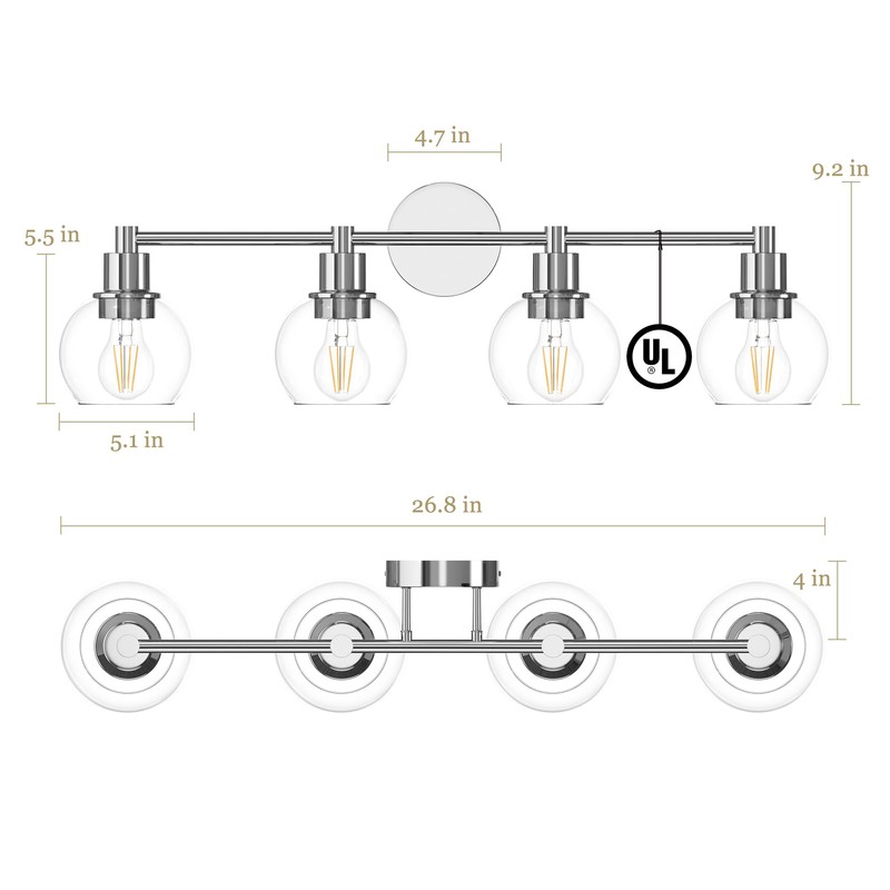Espird 4 Lights Bathroom Vanity Light Fixtures Chrome, Bathroom Lights