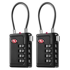 ZHEGE Kofferschloss Zahlenschloss 4 Stellig, TSA Schloss mit Flexible Kabel, Zelt Schloss mit Weißen Zahlen, Gepäckschloss, Reiseschloss, Kabelschloss für Koffer, Rucksack, Hostel (2 Stücke, Schwarz)
