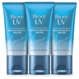 Biore UV Aqua Rich SPF 30 Daily Moisturizer Sunscreen for Face, For Sensitive Skin, Oil Free, Hyaluronic Acid, Vegan, Oxybenzone & Octinoxate Free, Dermatologist Tested, 1.7 Oz, 3pk