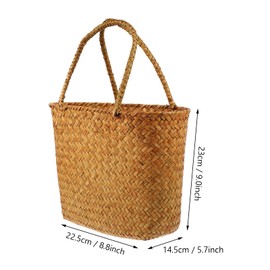Rattan Grocery Basket Beach Rattan Bag Woven Fruit Basket Picnic Basket with Handles Aquarium Stand Organizer Basket Summer Basket Storage Bag Manual Shopping Straw