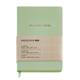 Miquelrius - A6 Notebook (105 x 148 mm), Plain Inner Ruled, 64 White Sheets of 100 g/m², Lined Cardboard Cover, Green