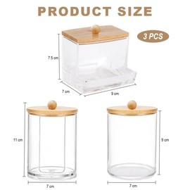 Bangbobi Acrylic Cotton Buds Boxes - Cotton Pads Storage with Bamboo Lids - Cotton Buds Dispenser - Storage Cotton Pads for Living Room, Bedroom, and Bathroom