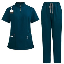 ThreeH Nursing Scrubs Uniform Jogger Suit with Pockets Soft Stretchy Work Clothes Standing Collar Top and Elastic Waistband Trouser Pants Hospital Healthcare Worewear