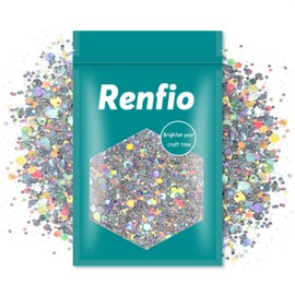 Renfio Holographic Chunky Glitter, 3.5 Oz (100g) Metallic PET Flake Mixed Fine Powder Face Glitters for Craft Resin Pigment Tumbler Ornament Painting Hair Body Wedding Decor - Diamond Laser Silver