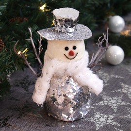 com-four® Snowman Figure Size M, Christmas Decoration with Reversible Sequins, Ideal as a Table Decoration for Advent Season, Beautiful Decorative Figure for Indoor Use (Silver-White - M)
