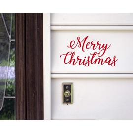 White - Merry Christmas Vinyl Decal -V2-7.5w x 4h - Die Cut Sticker - Happy Holidays