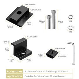 Anbte 10 PCS Solar Panels Brackets 30mm, Aluminium 6 x T-Shaped Mid Clamps + 4 x End Clamps, Solar Panel Mounting Brackets for Metal, Tin, Flat, Sheet Roofs, RV, Black