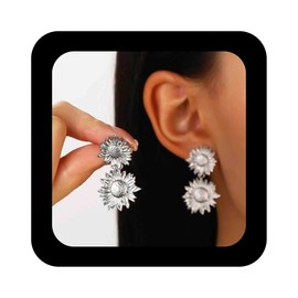 Cimenexe Bohemian Daisy Flower Earrings Silver Metal Sunflower Drop Earrings Exaggerated Sunflower Dangle Earrings Silver Sunflower Stud Earrings Jewelry for Women