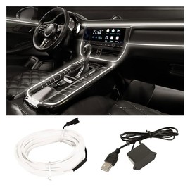 EL Wire Interior Car LED Strip Lights, USB Car Neon Light Strip with Sewing Edge, 16FT Neon Light 5V with Fuse Protection, Electroluminescent Car Indoor Decorations (White)