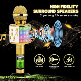 BlueFire 4 in 1 Handheld Karaoke Microphone, Portable Karaoke System with Speaker, Karaoke Machine Home KTV Player with Record Function for Android & iOS Devices (Yellow)