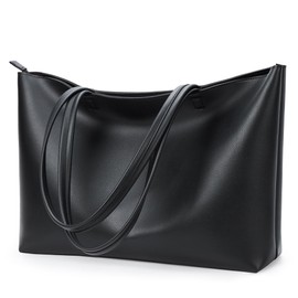 KALIDI Tote Bag Zipper Shoulder Bag Faux Leather Purses for Women Large Casual Handbag Work Dating College, Black