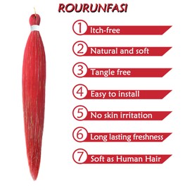 Red with Tinsel Pre stretched Braiding Hair, 26 Inches Kanekalon Box Braiding Hair Extensions, 2 Packs Yaki Texture Synthetic Crochet Braids Hair