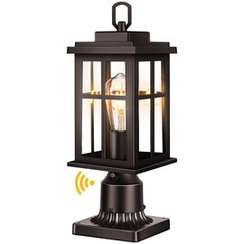OPAXIS Dusk to Dawn Outdoor Post Lights, Bronze Outdoor Lamp Post with Pier Mount Base, Waterproof Lamp Posts Outdoor Lighting with Tempered Glass for Garden, Porch Patio(Hardwired 120V, Not Solar)