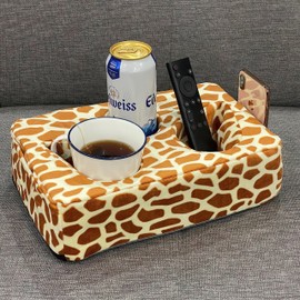 Couch Cup Holder Pillow, Couch Drinks Remotes Holder for Center of Couch, for Sofa, Bed, RV, Car (Giraffe)