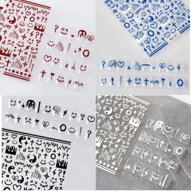 4 Pcs Klein Blue Frame Smiley Face Nail Art Sticker Decal in Minimalist Style Klein Blue Nail Art Sticker Impressionism Line Star Smiley Face Nail Art Decoration for Men and Women (4 Colors)