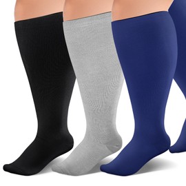 Rilcn Wide Calf Compression Socks for Women&Men 15-20mmHg Plus Size Compression Socks for Nurses, Travel, Circulation Swelling Support 3pc