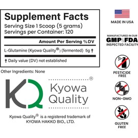 E1P L-Glutamine 600grams (120 Servings) Unflavored, Non-GMO, Vegan Fermented, Third-Party Lab Tested, Certified Halal and Kosher
