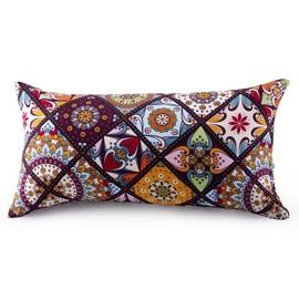 ATsense Set of 2 Cushion Covers, 40 x 80 cm, 100% Cotton, Colourful Pillow Case with Zip, Super Soft Premium and Hypoallergenic, Super Comfortable Cushion Cover (Boho, Paisley)