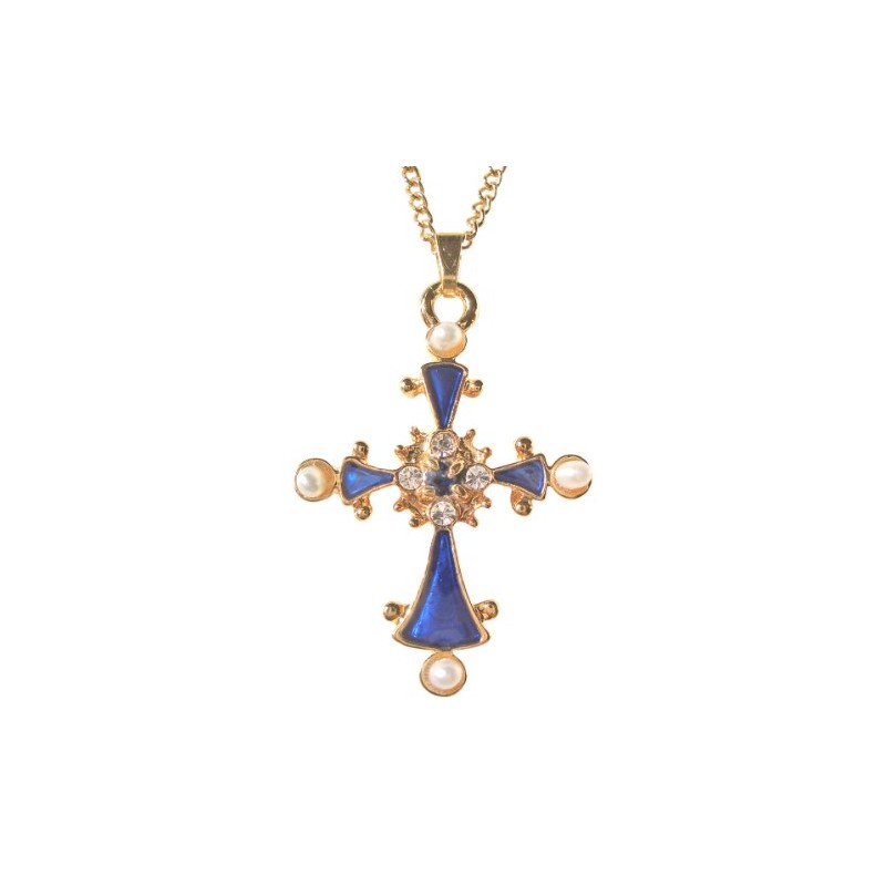 Sapphire and Pearl Lucky Cross Pendant