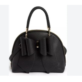 LIKE DREAMS/GROSSI Bea braided handles faux-leather satchel crossbody bag- BLACK