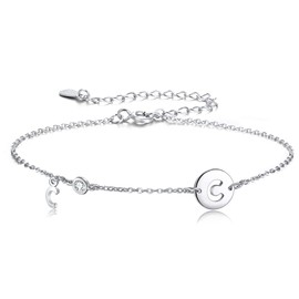EVER FAITH Letter Bracelet Small Initial Letter L Bracelet 925 Sterling Silver White Cubic Zirconia Coin Letter Alphabet Charm Adjustable Chain Bracelet for Women Girls, Sterling Silver Cubic