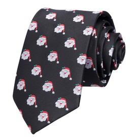 Bskifnn Christmas Tie for Men Christmas Pattern Tie for Wedding Party Christmas Holiday (Black/Santa)