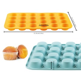 VRUIFA 2PCS Silicone Mini Muffin Pan, 24 Cups Nonstick Mini Cupcake Pan for Baking Mini Muffin,BPA Free and Dishwasher Safe, Great for Making Muffin Cakes, Tart, Bread and Mini Egg Bites