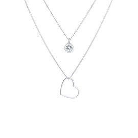 Elli Women's Layering Necklace with Heart Pendant and Crystal 925 Silver, Sterling Silver, Crystal