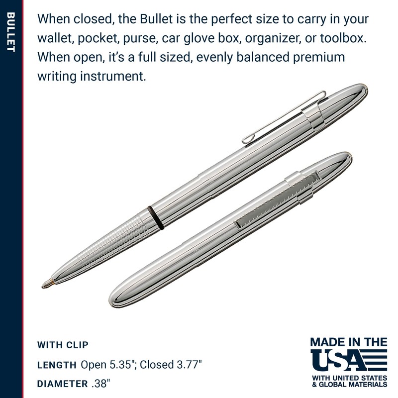 Fisher Space Pen Chrome Bullet Pen, Pressurized Ballpoint Pen, Compact
