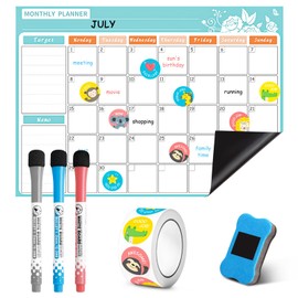 Magnetisch Kalender Whiteboard für Kühlschrank, Monats- und Wochenplaner mit 3 Markern, 1 Radiergummi und 500 Aufklebern, Essensplanertafel, Trocken Abwischbar Kühlschrank Planer Kit