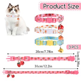 3 Pack Kitten Collar Breakaway with Bell & Pendant Adjustable Kitten Collars with Safety Buckle for Girl Boy Cats Puppy and Small Pets (3 Color)