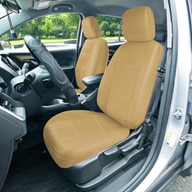 FH Group Three Row Car Seat Covers Deluxe Leatherette with 8 Seater, Airbag Compatible and Rear Split – Universal Fit for Cars Trucks & SUVs (Beige)