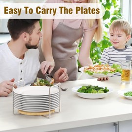 Dish Racks for Kitchen Countertop Organizer - Bamboo Plate Holder Adjustable Size | Stainless Steel 304 Portable Handle for Kitchen Drawer Countertop Cupboard Shelf