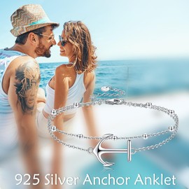 NIFUNAO Anchor Anklets for Women 925 Sterling Silver Ankle Bracelets for Women Women's Anklets Double Layered Chain Nautical Jewelry for Women