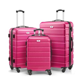 Suitour Luggage 3 Piece Sets Hard Shell Luggage Set with Spinner Wheels, TSA Lock, 20 24 28 inch Travel Suitcase Sets,Rose Red