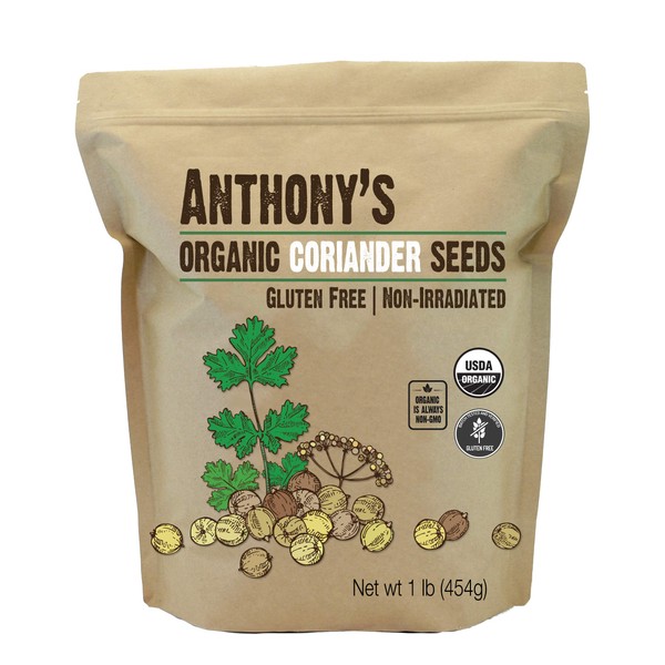 Anthony's Semillas de cilantro orgánico, 1 lb, sin gluten, sin OMG, no irradiadas, aptas para keto