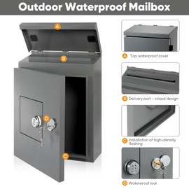 Mailbox with Combination Key Box, Wall Mounted Metal Mailbox, Outdoor Security Locking Suggestion Box, Fundraising Box, Waterproof Design (Dark Grey)