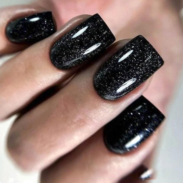 NICENEEDED Pack of 24 Black Press-on Nails, Short Square Artificial