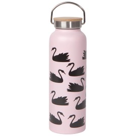 Now Designs Stainless Steel Water Bottle with Bamboo Lid, Swan Lake - 18 oz Capacity