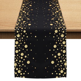 Kiorevy Black and Gold Table Runner 12 x 108 inches, Glittering Dots Table Runners Kitchen Dining Decoration for Wedding Bridal Baby Shower Birthday Party Graduation Holiday Valentines Day Decor