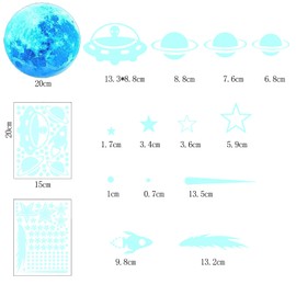 Glow in The Dark Stars Stickers，Moon，Stars and Astronaut Space Wall Stickers Blue Wall Stickers for Boys Kids Bedroom Accessories Decoration Blue
