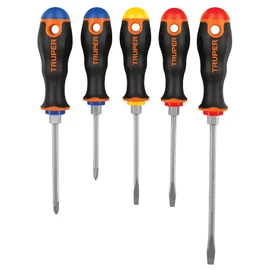 Truper DTJ-5B, Juego de 5 desarmadores, mangos Comfort Grip