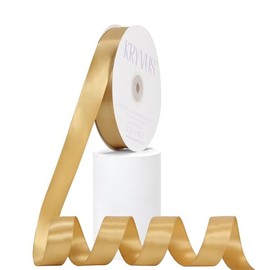 Kryvus Light Gold Satin Ribbon, Double Faced 7/8 Inch X 50 Yards Light Gold Ribbon, Premium Satin Ribbon for Gift Wrapping, Crafts, Hair Bow Making, Sewing, Flower Bouquet, Wedding Party Decor