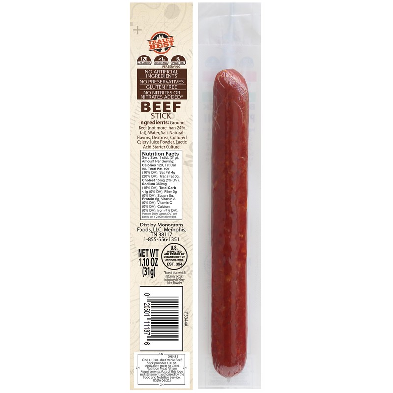 Trail's Best 1.1oz Beef Sticks – 16 Count Tubs (6