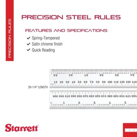 Starrett C636EM-6 Spring Tempered Steel Rule with Inch and Millimeter Graduations, 6" Length, 19mm Width, 1.2mm Thickness
