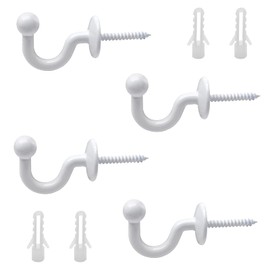 Rierdge 4 Pcs Curtain Tiebacks Hook White Drapes Holdback Wall Mounted Drapery Tiebacks Hooks Screw Hook Clothes Hat Hanger Holder