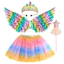 M MUNCASO Girls Fairy Costume Fancy Dress Up Butterfly Costume Sets Princess Dress Tulle Costume Set with Butterfly Wings, Wand and Headband Set for 3-8 Years Girls