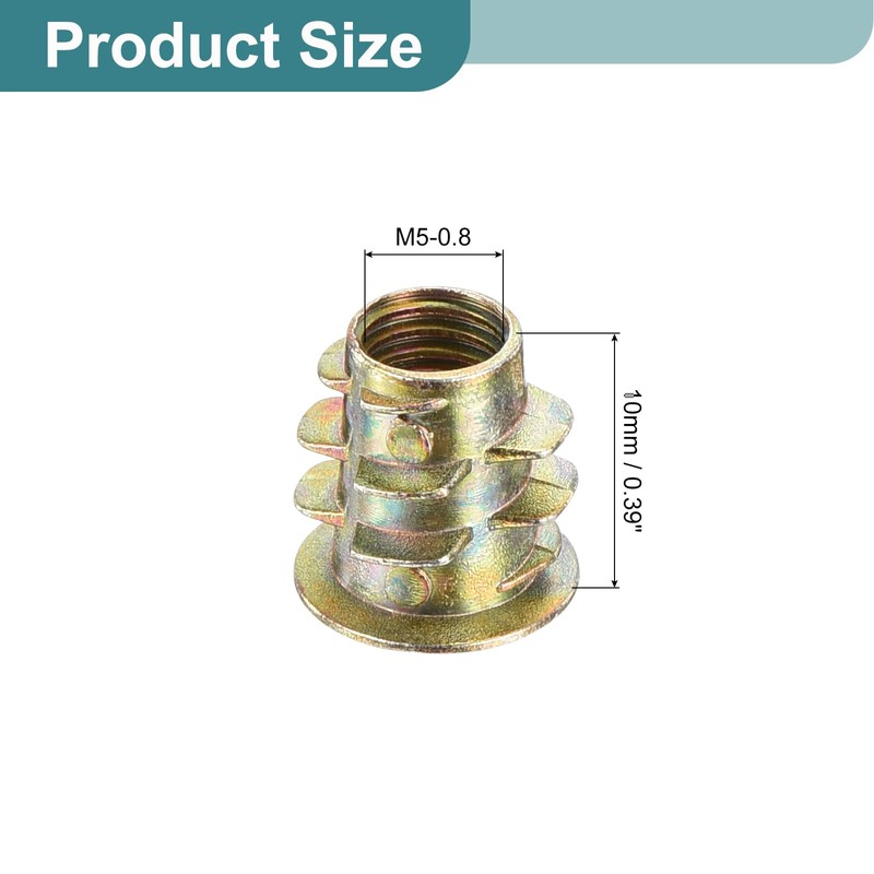 sourcing map 150Pcs Threaded Inserts, M5-0.8x10 Zinc Alloy Hex-Flanged Nut