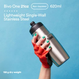 Bivo One 21oz Non Insulated Stainless Steel Bike Water Bottle - Lightweight for Cycling, Travel, Kids - No Plastic Taste, Fits Most Cages, Dishwasher Safe - (Black)