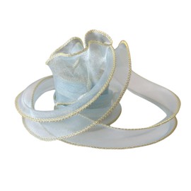 Autupy 1-1/2 Inch Wide Blue Wired Chiffon Ribbon with Golden Edge Shimmer Sheer Organza Ribbons for Crafts Floral Bouquets Party Decorations Valentine's Day Gift Wrapping Bow Making Wreaths (10yd)